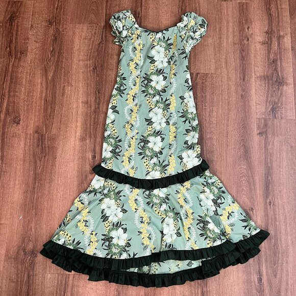 Vintage Hoku Hawaii Hibiscus Green Traditional Muumuu Dress Sz S - Picture 4 of 12